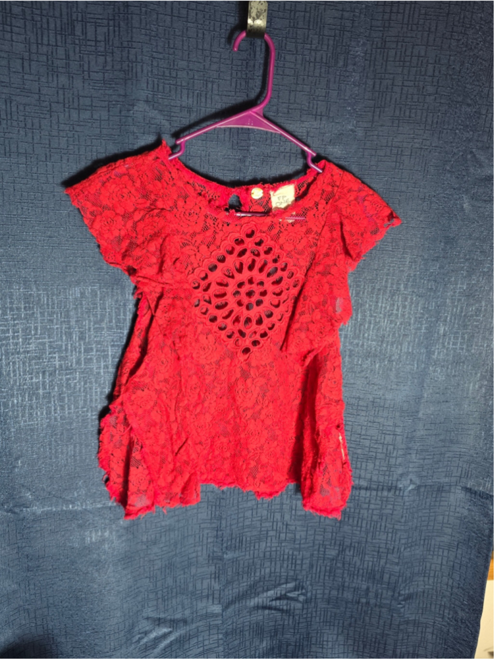 Women's FP ONE Red Lace Short Sleeve Tee S free people boho y2k sexy rock